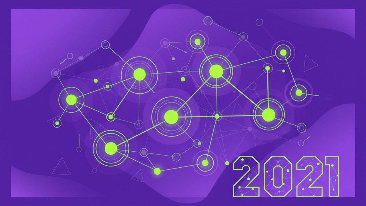 Abstract electric violet and neon lime cover illustration for the AI Ad Copy Tester project (2021), showing abstract neural web with pulsing embedding clusters.