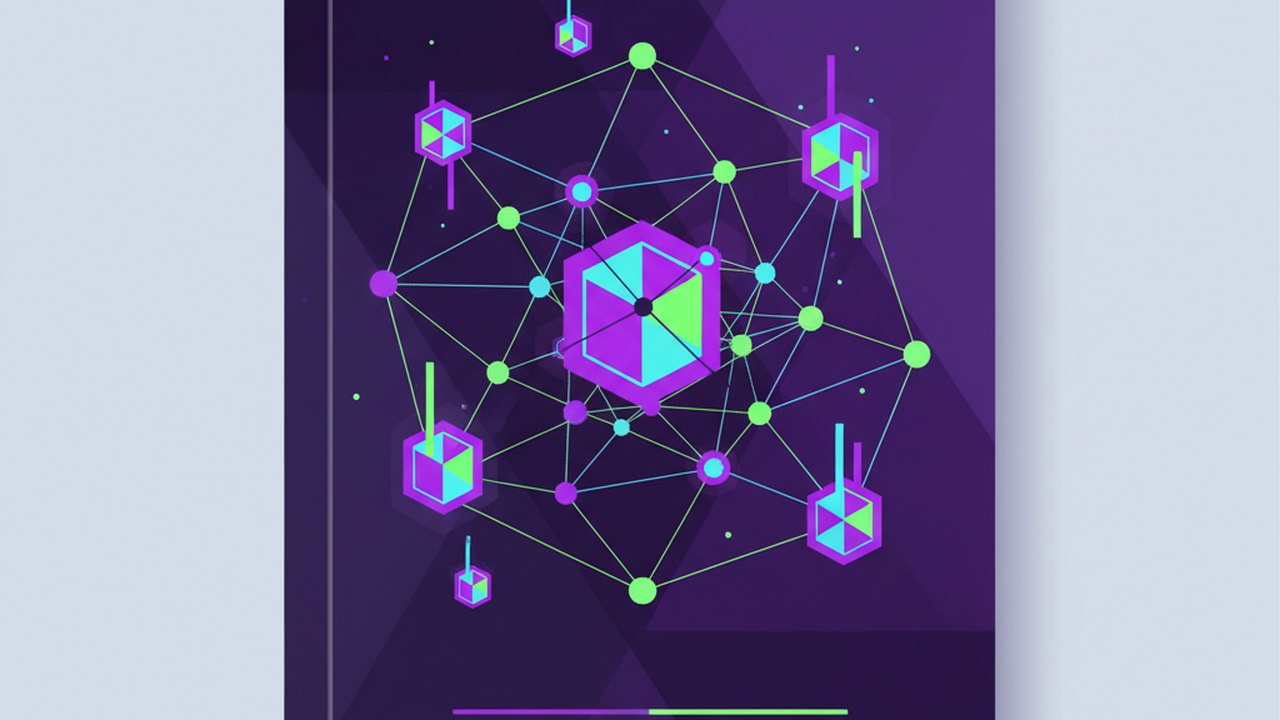 Abstract electric violet and neon lime cover illustration for the AI Book Recommender project (2021), showing abstract neural web with pulsing embedding clusters.