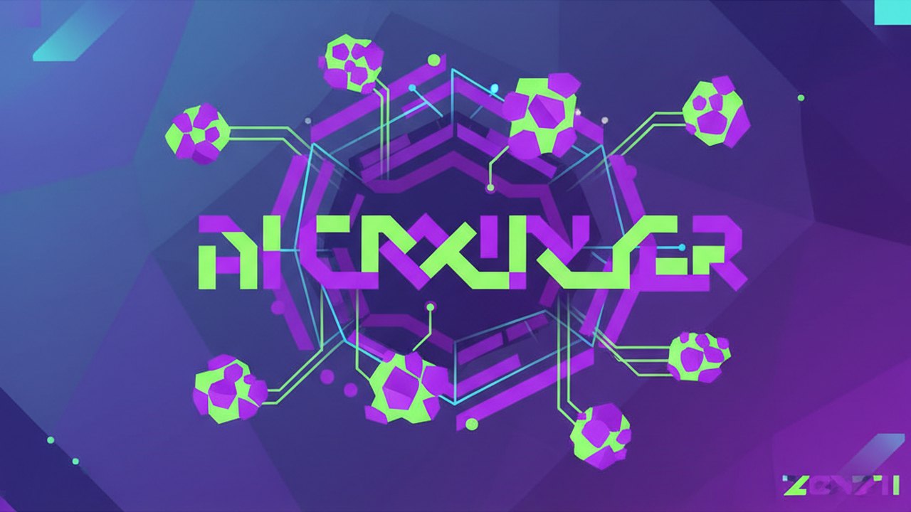 Abstract electric violet and neon lime cover illustration for the AI Compliance Reviewer project (2021), showing abstract neural web with pulsing embedding clusters.