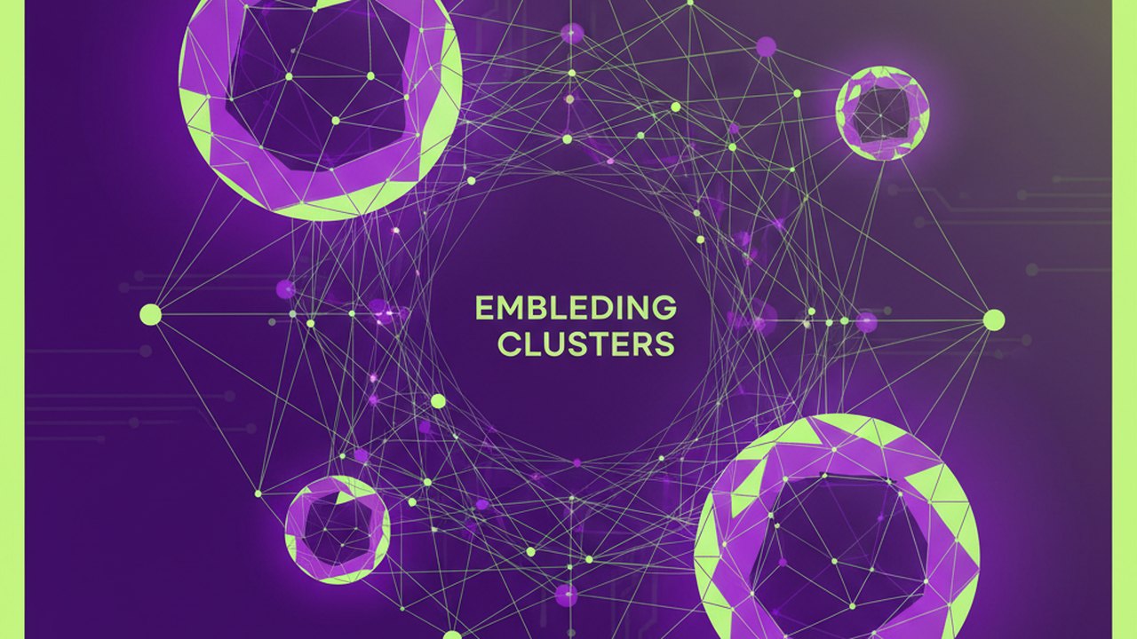Abstract electric violet and neon lime cover illustration for the AI Customer Persona Generator project (2023), showing abstract neural web with pulsing embedding clusters.