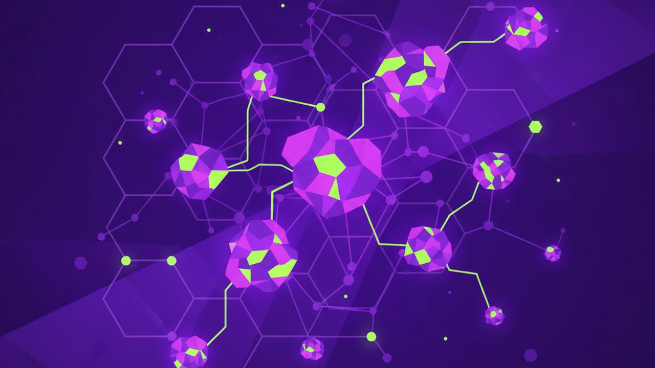Abstract electric violet and neon lime cover illustration for the AI Data Analyst Chatbot project (2021), showing abstract neural web with pulsing embedding clusters.