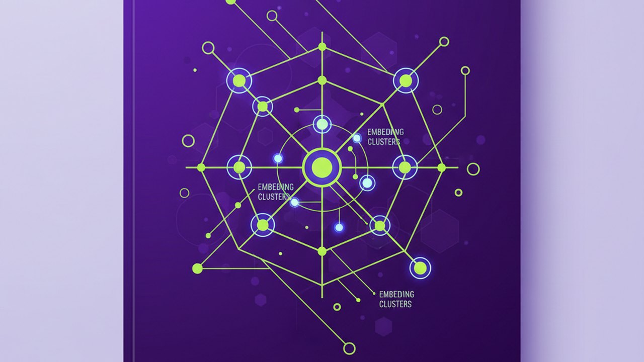 Abstract electric violet and neon lime cover illustration for the AI Data Analyst Chatbot project (2023), showing abstract neural web with pulsing embedding clusters.
