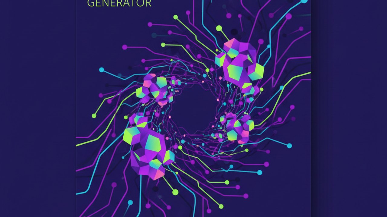 Abstract electric violet and neon lime cover illustration for the AI Fitness Plan Generator project (2021), showing abstract neural web with pulsing embedding clusters.
