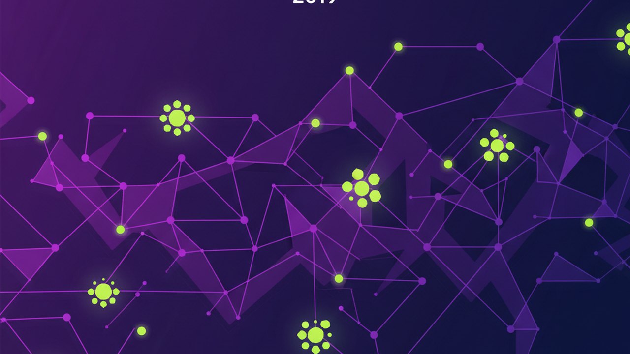 Abstract electric violet and neon lime cover illustration for the AI Grant Writing Assistant project (2019), showing abstract neural web with pulsing embedding clusters.