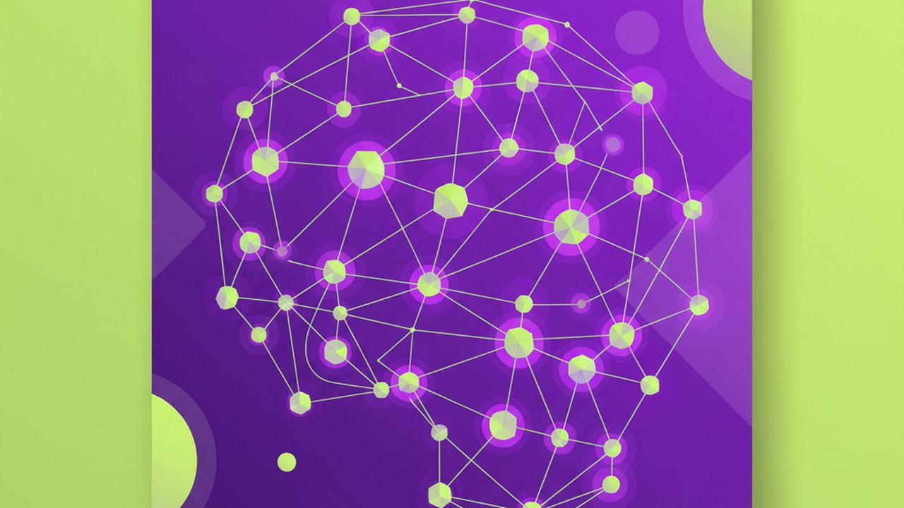 Abstract electric violet and neon lime cover illustration for the AI Meeting Note Summarizer project (2021), showing abstract neural web with pulsing embedding clusters.