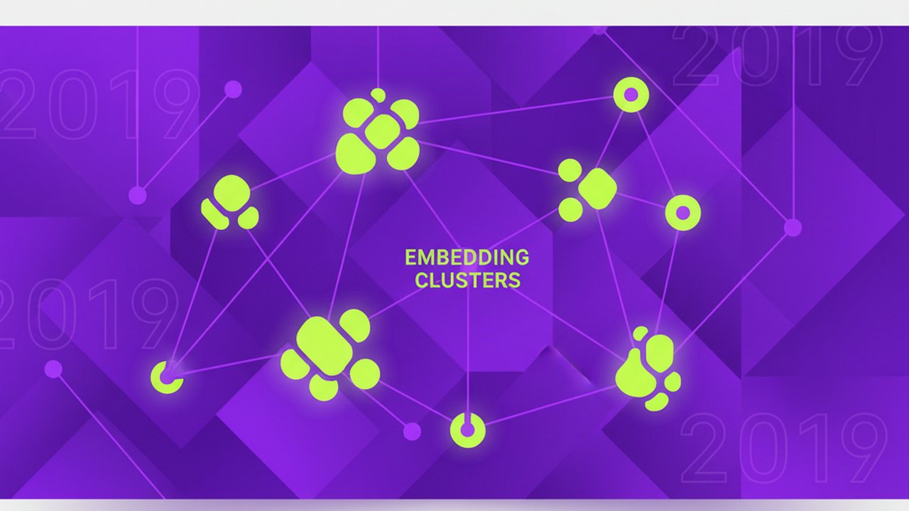 Abstract electric violet and neon lime cover illustration for the AI Onboarding Copilot project (2019), showing abstract neural web with pulsing embedding clusters.