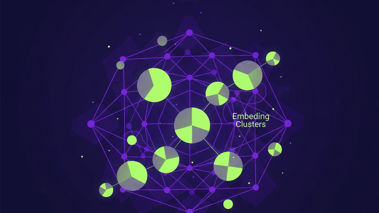 Abstract electric violet and neon lime cover illustration for the AI Real Estate Chatbot project (2019), showing abstract neural web with pulsing embedding clusters.