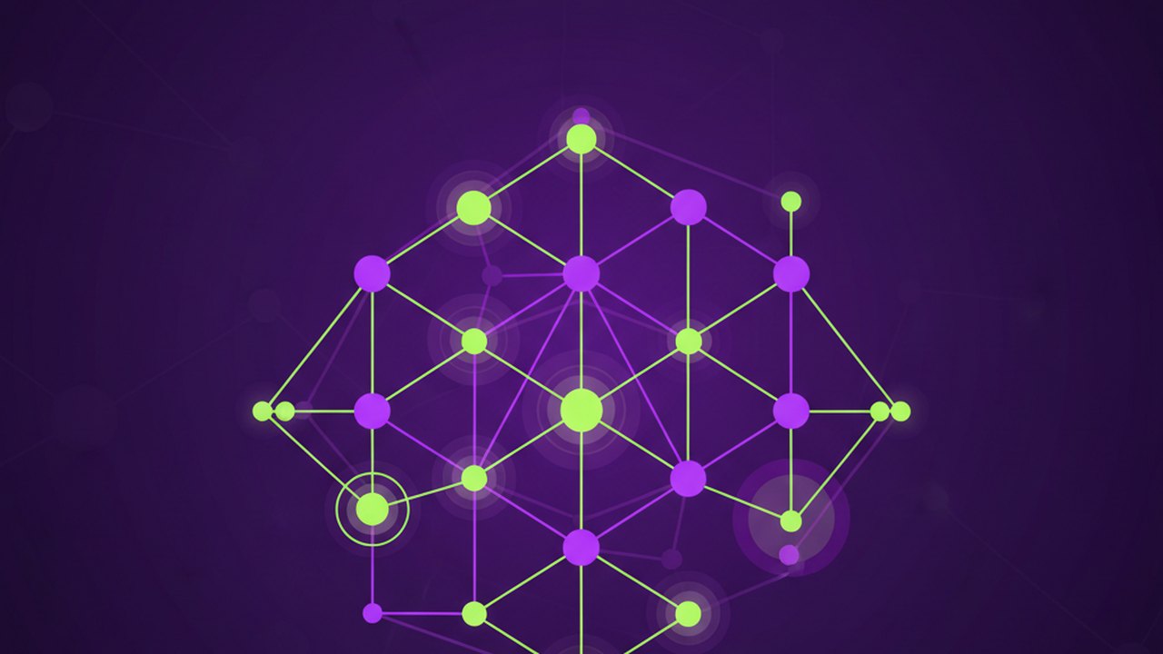 Abstract electric violet and neon lime cover illustration for the AI Recipe Generator project (2019), showing abstract neural web with pulsing embedding clusters.