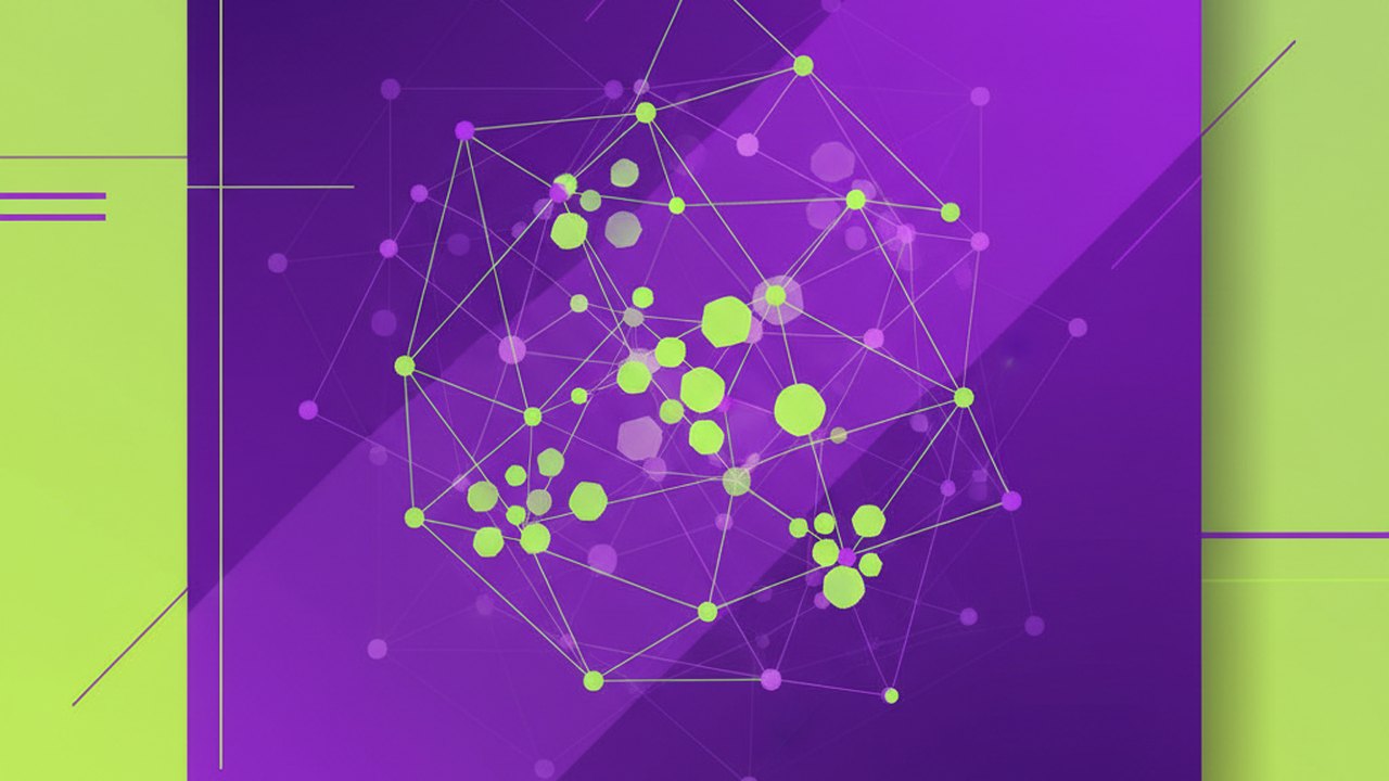Abstract electric violet and neon lime cover illustration for the AI Resume Rewriter project (2021), showing abstract neural web with pulsing embedding clusters.