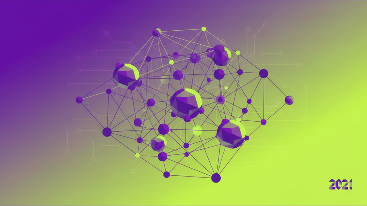Abstract electric violet and neon lime cover illustration for the AI Study Buddy for Students project (2021), showing abstract neural web with pulsing embedding clusters.