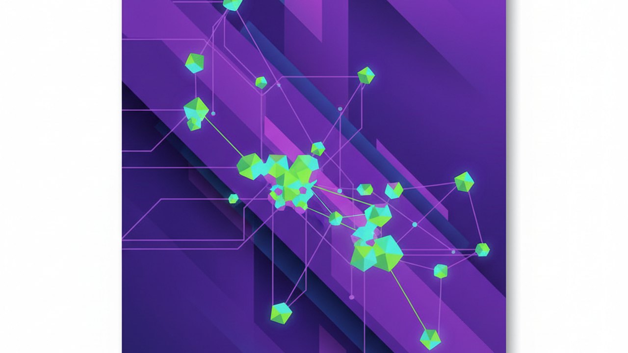 Abstract electric violet and neon lime cover illustration for the AI Support Macro Generator project (2021), showing abstract neural web with pulsing embedding clusters.