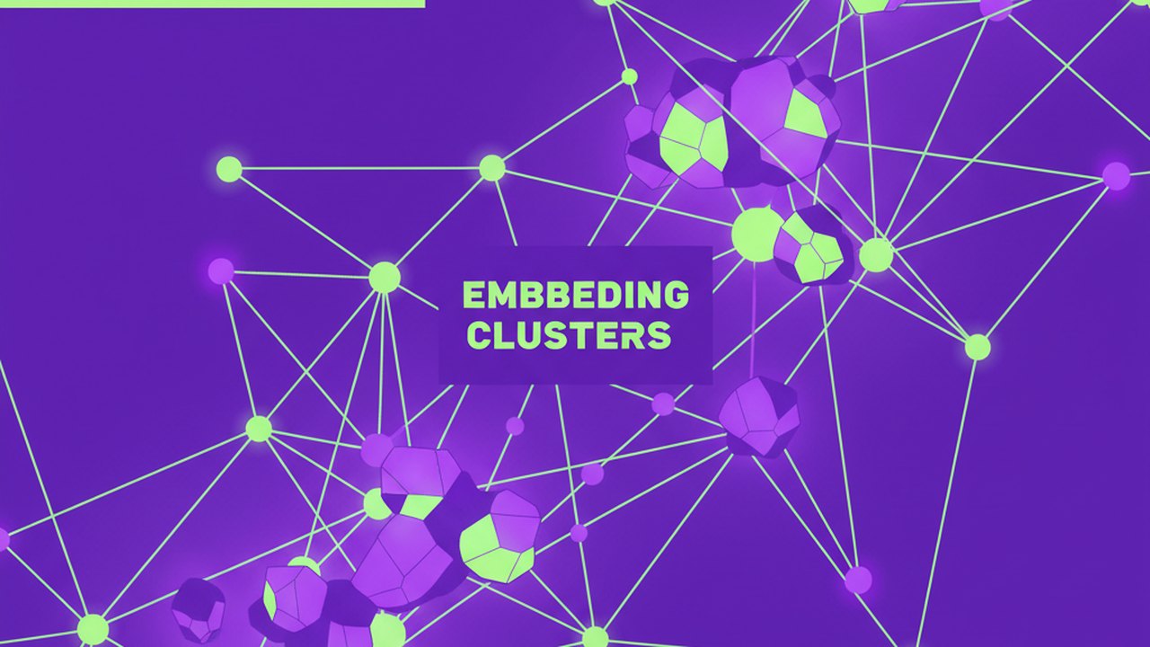 Abstract electric violet and neon lime cover illustration for the AI Travel Itinerary Planner project (2023), showing abstract neural web with pulsing embedding clusters.