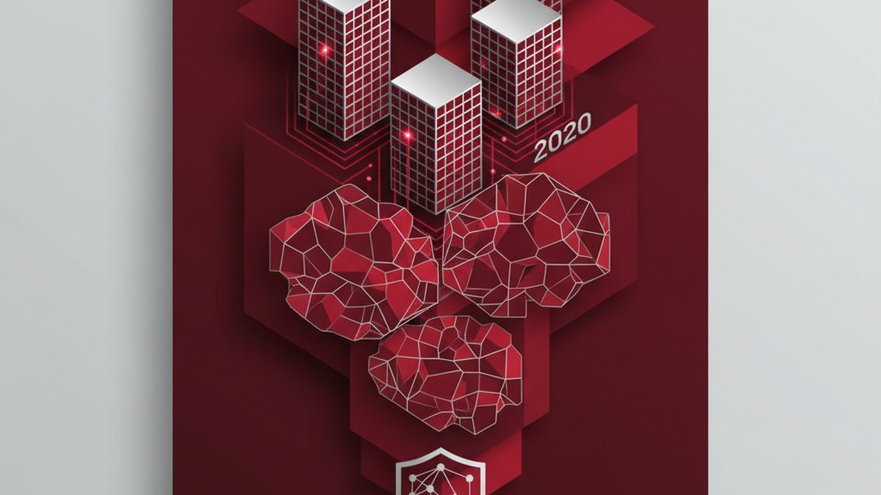 Abstract deep crimson and platinum silver cover illustration for the Fraud Detection with Graph Neural Networks project (2020), showing layered convolutional filters cascading into activation maps.