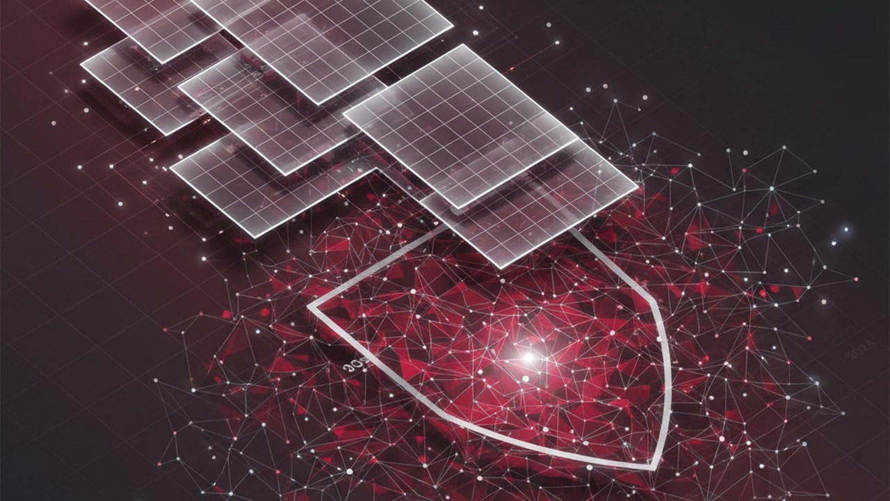 Abstract deep crimson and platinum silver cover illustration for the Fraud Detection with Graph Neural Networks project (2024), showing layered convolutional filters cascading into activation maps.