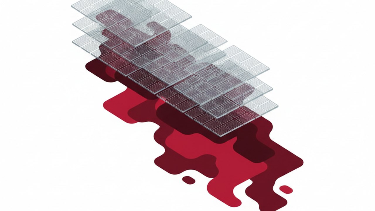 Abstract deep crimson and platinum silver cover illustration for the License Plate Recognition project (2022), showing layered convolutional filters cascading into activation maps.