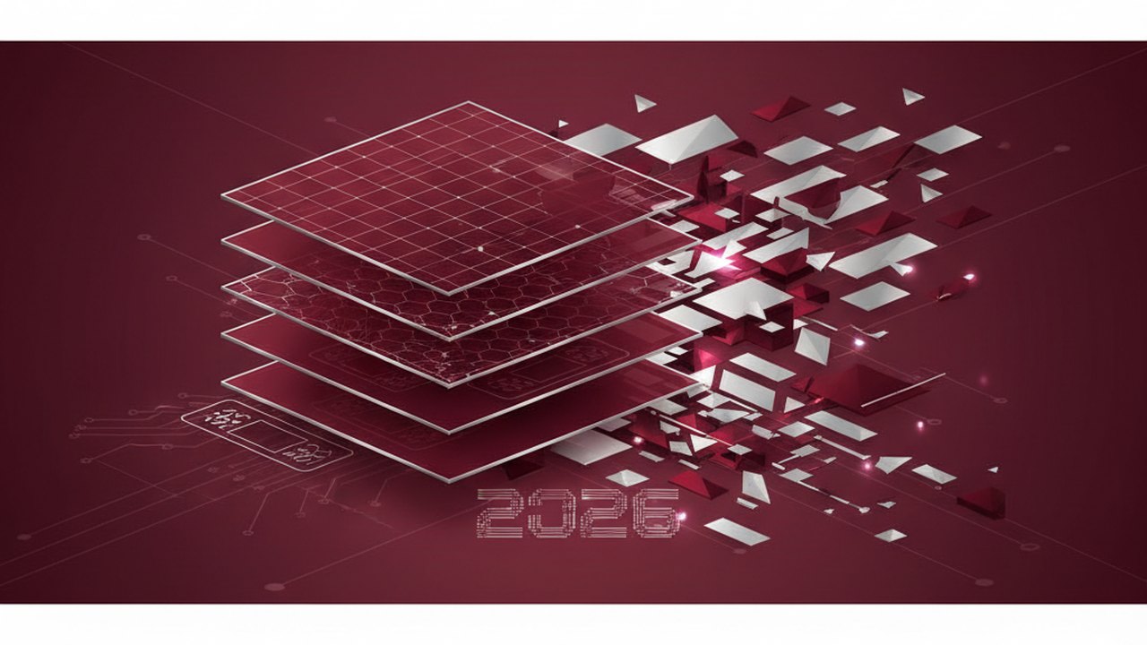 Abstract deep crimson and platinum silver cover illustration for the License Plate Recognition project (2024), showing layered convolutional filters cascading into activation maps.