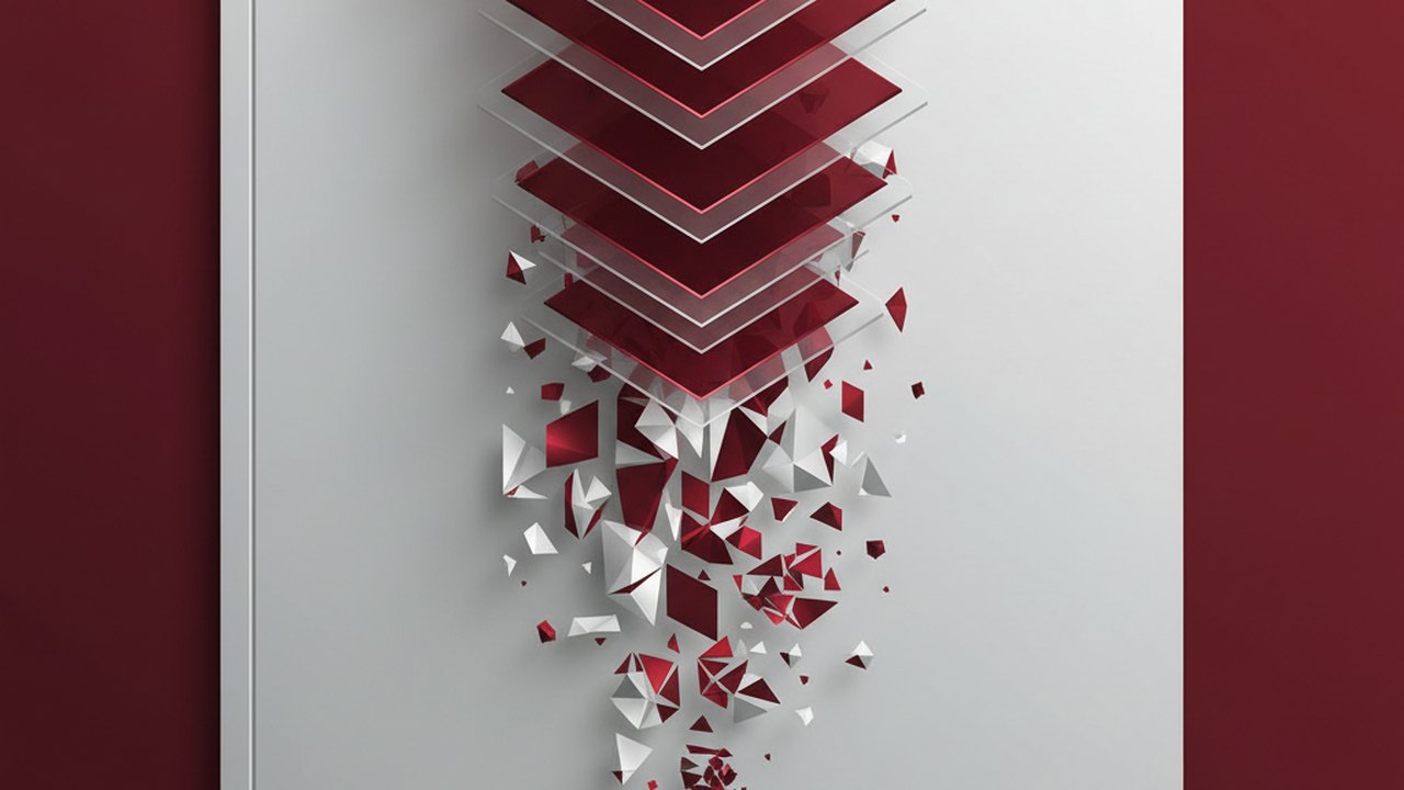 Abstract deep crimson and platinum silver cover illustration for the OCR for Handwritten Notes project (2022), showing layered convolutional filters cascading into activation maps.