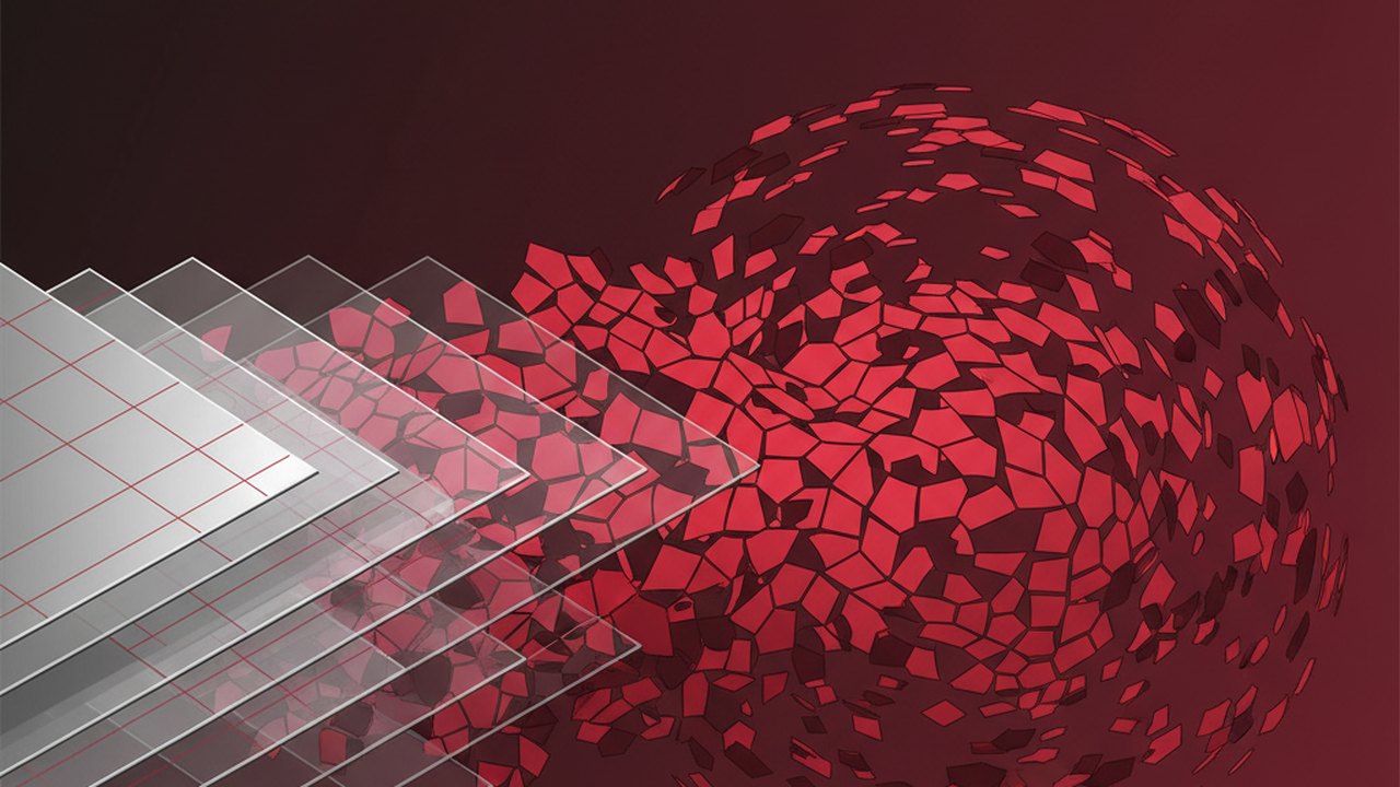 Abstract deep crimson and platinum silver cover illustration for the Question Answering on Wikipedia project (2024), showing layered convolutional filters cascading into activation maps.