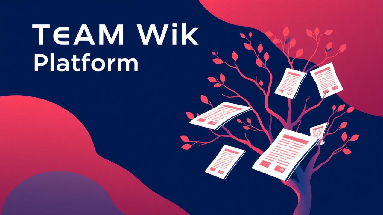 Abstract deep navy and coral cover illustration for the Team Wiki Platform project (2023), showing layered UI panels connected by data-flow arrows.