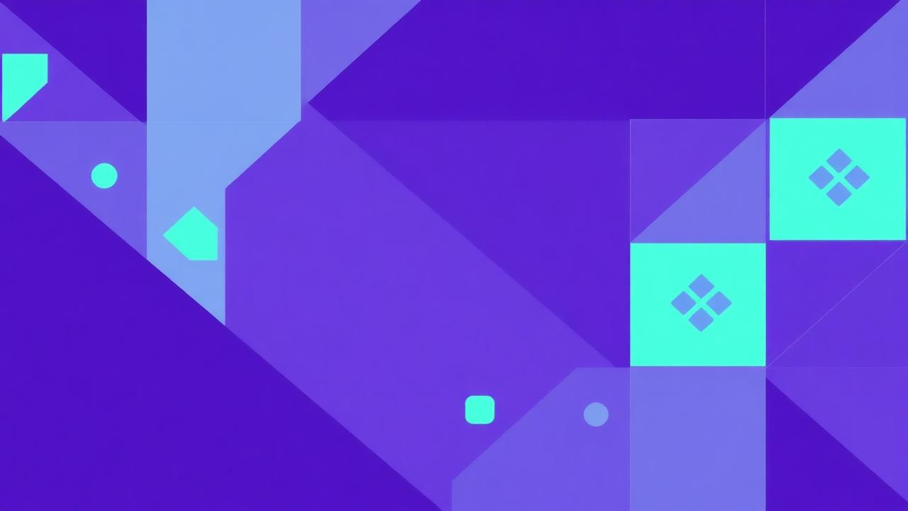 Abstract royal purple and mint cover illustration for the Doctor Appointment Booking project (2019), showing angular geometric panels arranged around a central api hub.