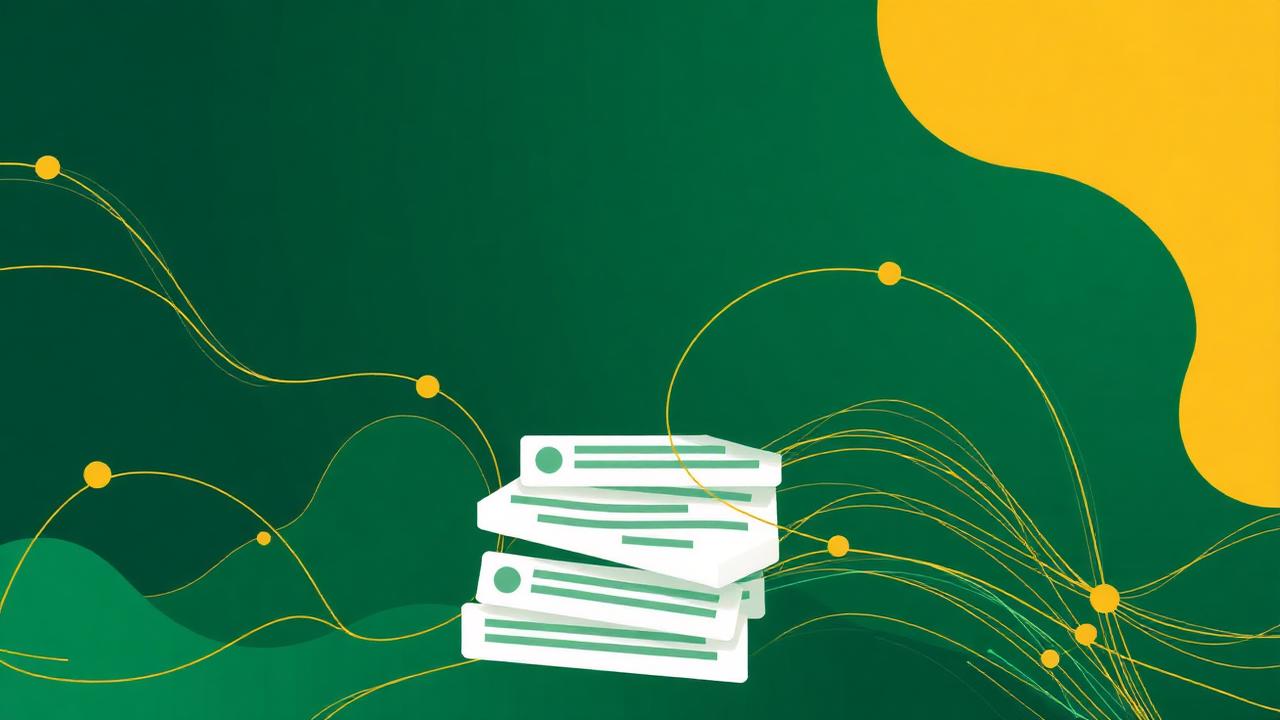Abstract forest green and warm gold cover illustration for the Blog Platform with Comments project (2020), showing stacked service tiers with Mongo, Express, React, and Node glyphs.