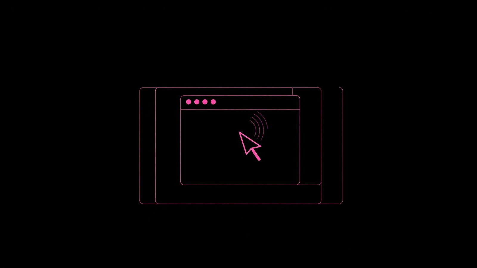 Abstract charcoal and magenta cover illustration for the Browser Automation Agent project, showing layered portal frames wired by fuchsia action pathways.