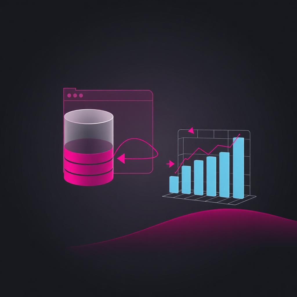 Abstract charcoal and magenta cover illustration for the Data Analyst Copilot project, showing a query-planning graph over a magenta chart lattice.