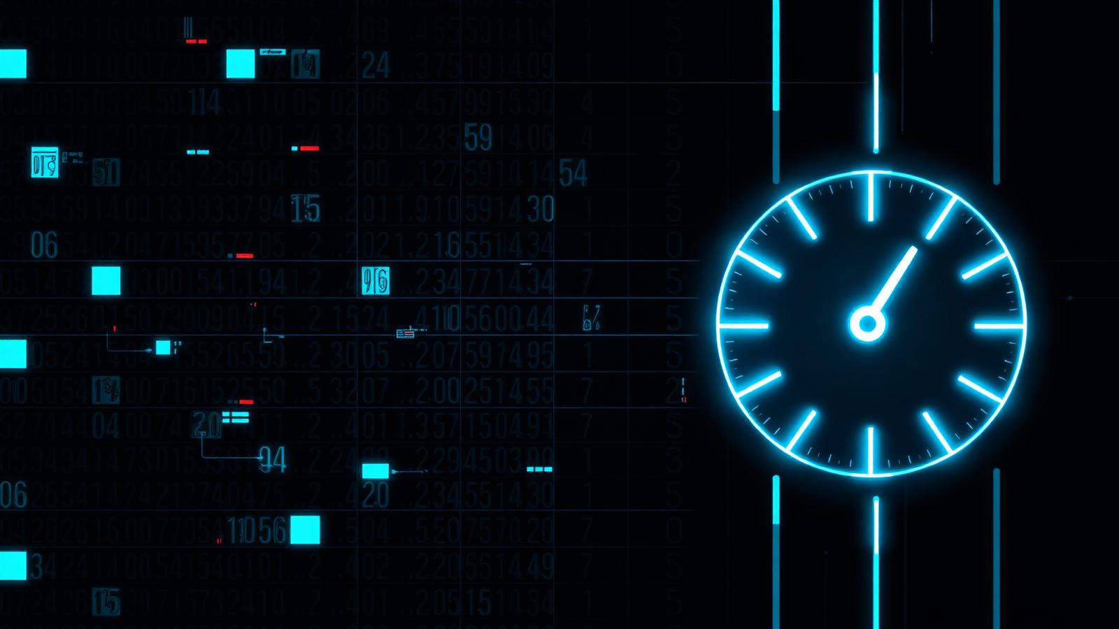 Abstract near-black and electric cyan cover illustration for the Data Quality Monitoring project, showing warehouse tables watched by cyan anomaly-detection beacons.