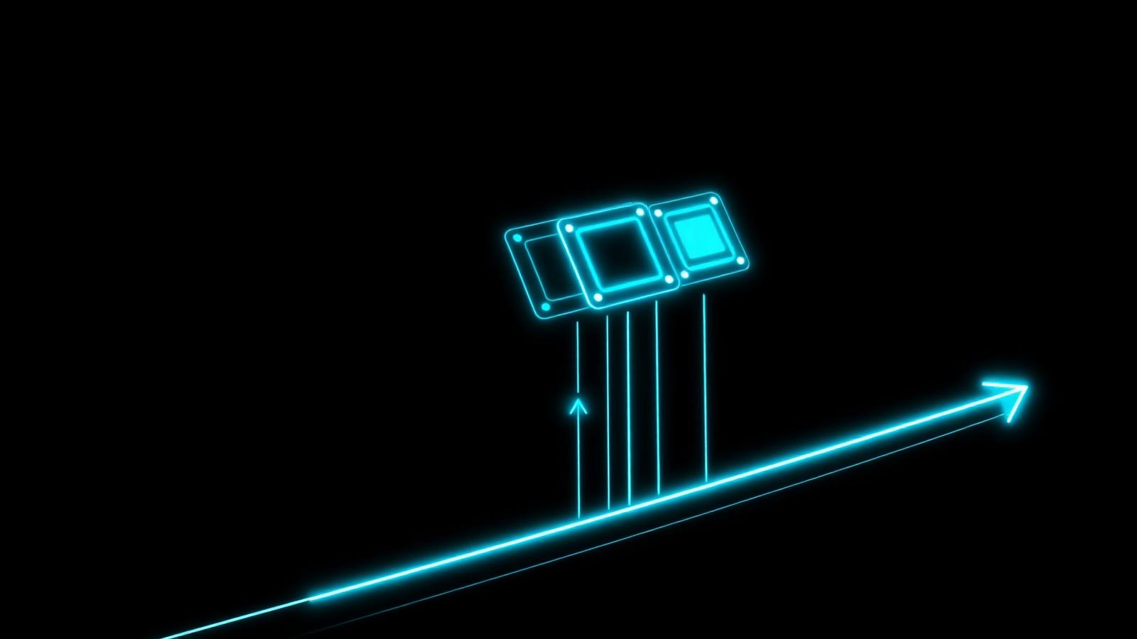 Abstract near-black and electric cyan cover illustration for the GPU Inference Autoscaler project, showing pooled GPU blocks pulsing with cyan latency signals.