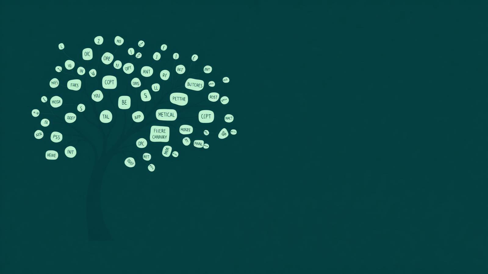 Abstract teal and mint cover illustration for the Medical Coding Assistant project, showing a code-ontology lattice with mint highlights on suggested codes.