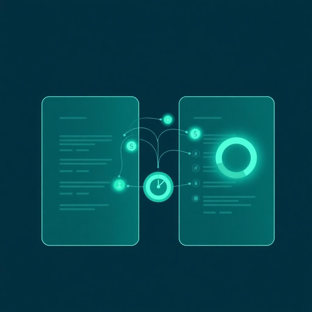 Abstract teal and mint cover illustration for the Resume to Job Description Matching project, showing paired skill-graph clusters connected by soft mint filaments.